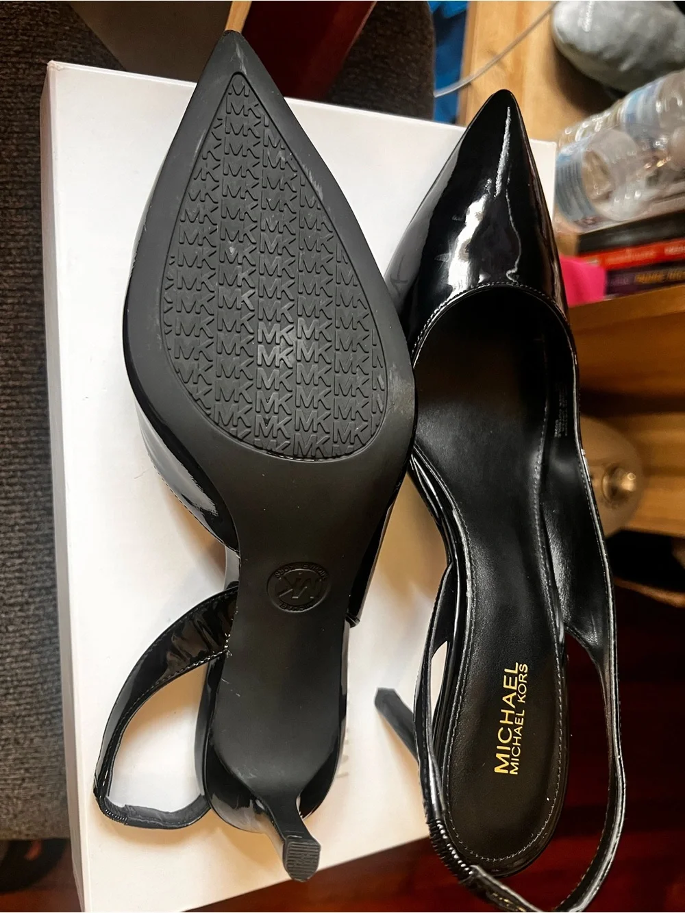 Michael Kors Black Patent Pointed Slingback Heels